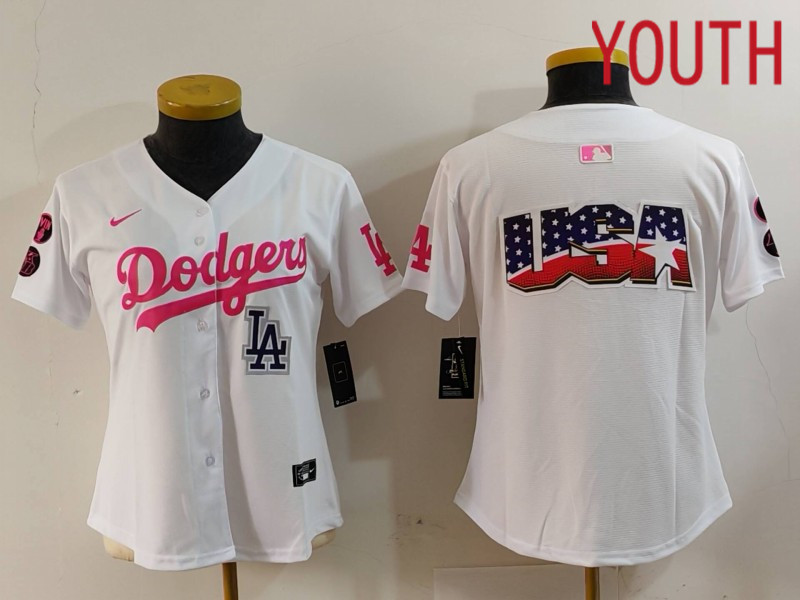 Youth Los Angeles Dodgers Blank White joint name 2024 Nike MLB Jersey style 4